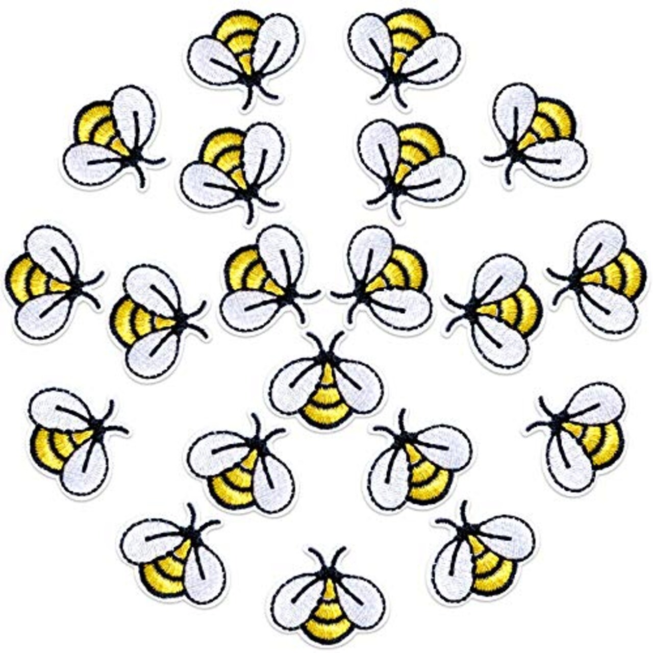 20 Pieces Bee Embroidered Patches, Cute Bumble Iron On Embroidered Applique Decoration Sewing Patches for Bags, Jackets, Jeans, Clothes DIY Patches